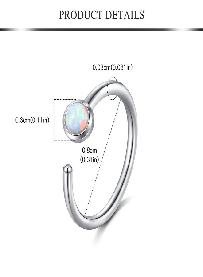 AVYRING Silver Nose Rings Hoops Opal Set - 18g & 20g Nose Piercing Jewelry Surgical Steel Nose Studs L Shaped Screw White Opal - Image 4